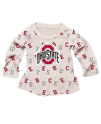 Wes & Willy Girls Toddler 2-Piece Oatmeal Ohio State Buckeyes Ruffle Raglan Long Sleeve T-Shirt and Leggings Set