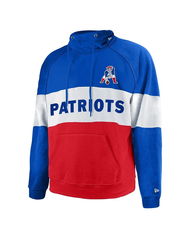 New Era Men's Red England Patriots Big Tall Throwback Colorblock Raglan Pullover Hoodie