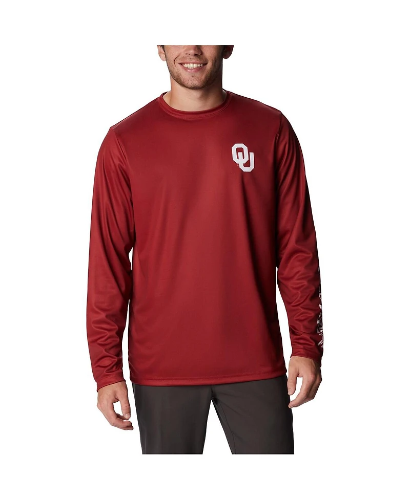 Columbia Men's Crimson Oklahoma Sooners Terminal Tackle Omni-Shade Raglan Long Sleeve T-Shirt