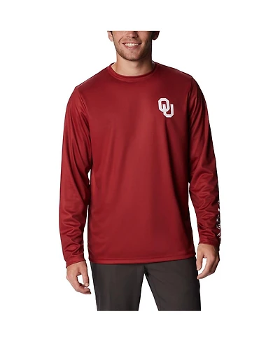 Columbia Men's Crimson Oklahoma Sooners Terminal Tackle Omni-Shade Raglan Long Sleeve T-Shirt