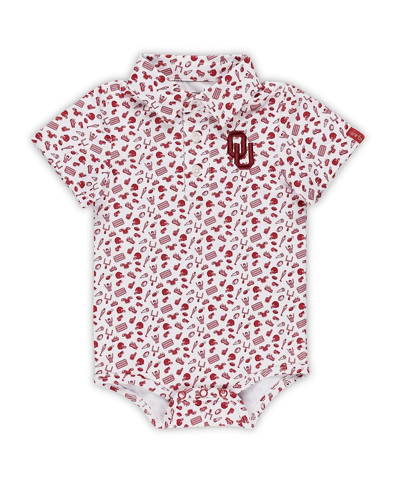 Garb Baby Boys and Girls Crimson Oklahoma Sooners Tom Allover Print Performance Polo Shirt Bodysuit