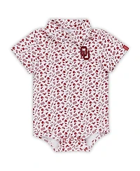 Garb Baby Boys and Girls Crimson Oklahoma Sooners Tom Allover Print Performance Polo Shirt Bodysuit
