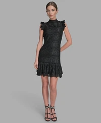 Bcbg Women's Floral Lace Ruffle Hem Shift Dress