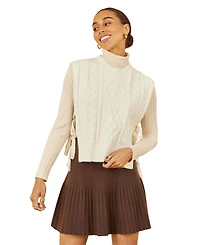 Yumi Women's Floral Cable Knit Side Tie Pullover