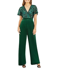 Yumi Women's Wrap Sequin Embellished Velvet Jumpsuit