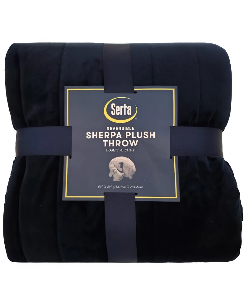 Serta Reversible Sherpa Plush Throw Blanket, Queen