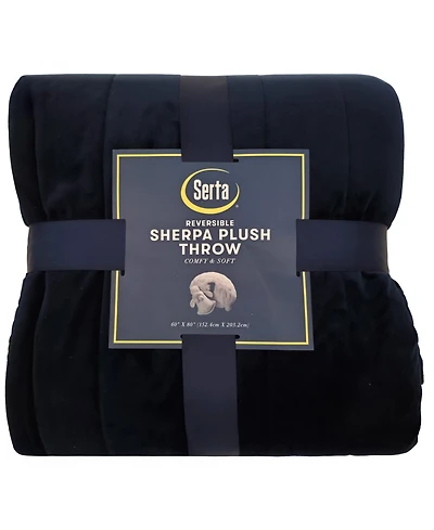 Serta Reversible Sherpa Plush Throw Blanket, Queen