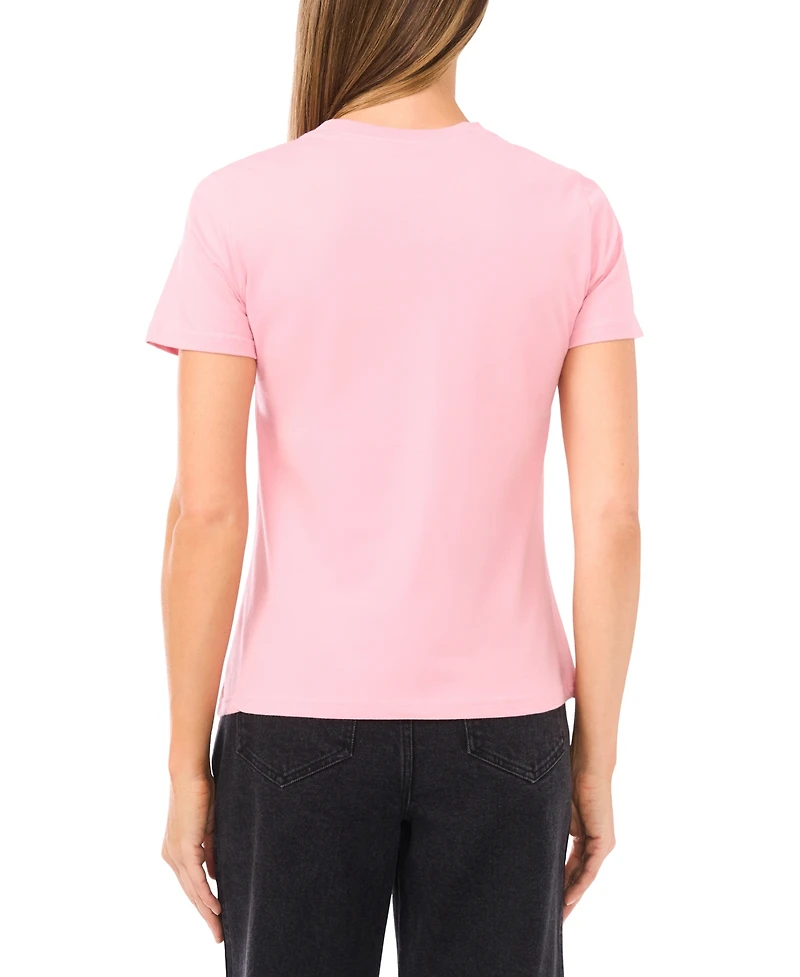 CeCe Women's Flowy Bow Gem Trim T-Shirt