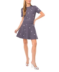 CeCe Women's Embellished Short Sleeves Sweater