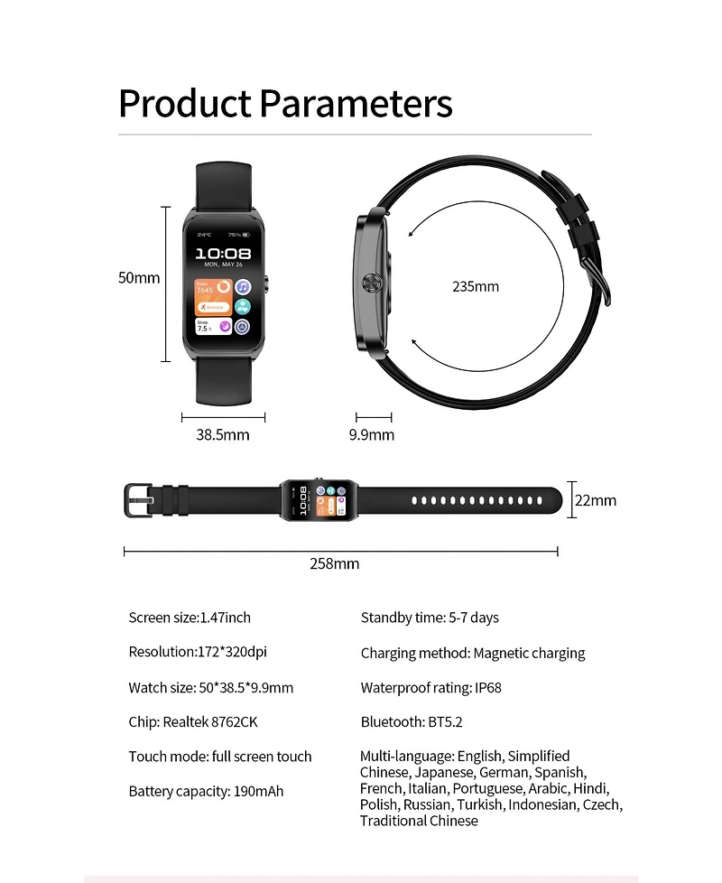Ruxing Smart 1.47" Hd Watch Multifunctional for Women Men With Health Monitoring, Bluetooth Calling,Intelligent Reminder IP68
