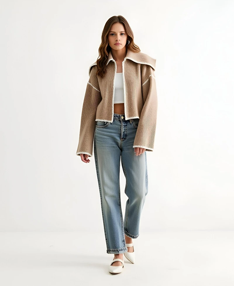 Modenaire Women's Textured Knit Layered-Back Jacket