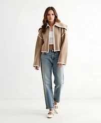 Modenaire Women's Textured Knit Layered-Back Jacket