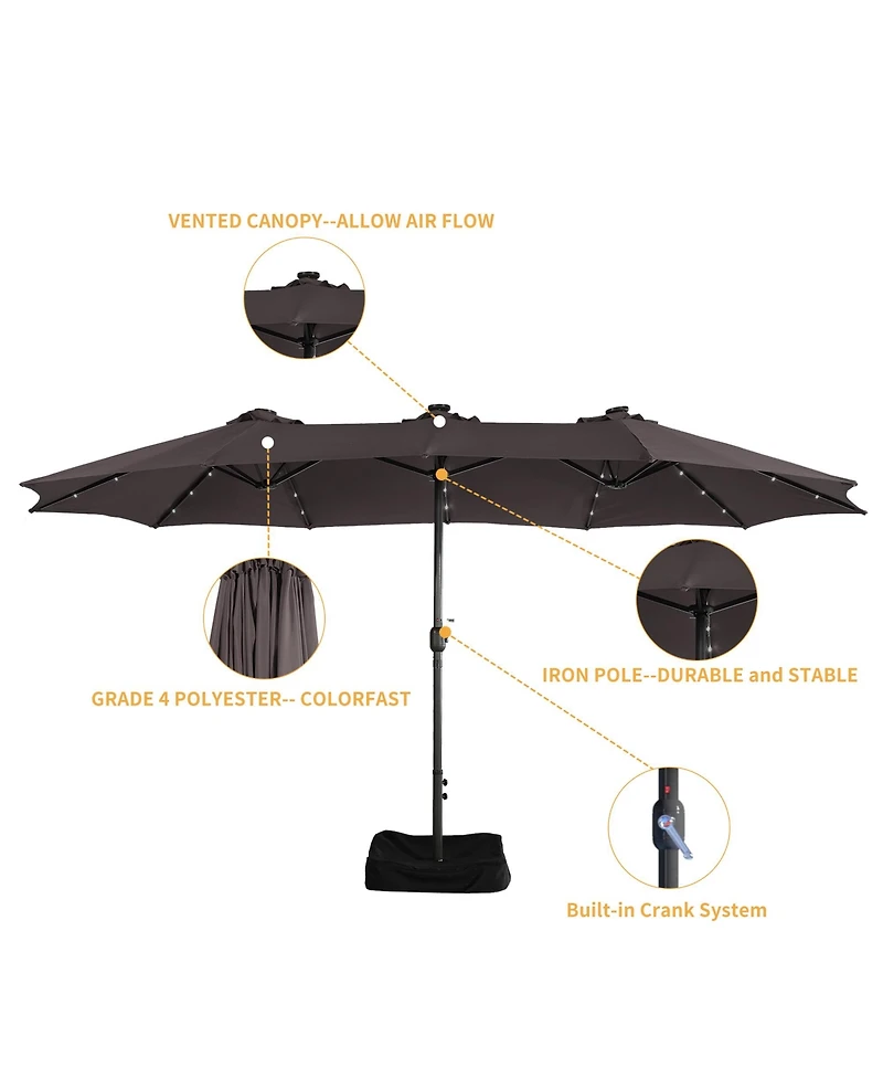 15ft Patio Umbrella with Base Included and Led lights, Outdoor Market Extra Large Umbrella, Pool For Deck, Pool, Garden, Lawn