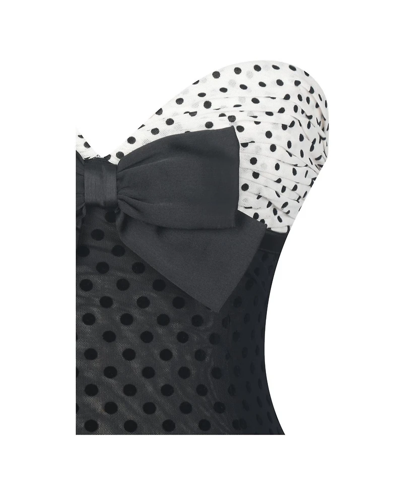 Miss Circle Women's Faith Black and White Polka Dot Sweetheart Maxi Dress