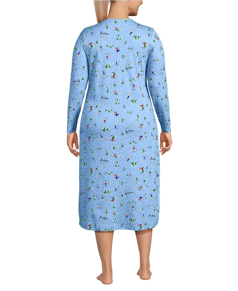 Lands' End Plus Cotton Long Sleeve Midcalf Nightgown