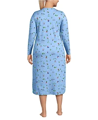 Lands' End Plus Cotton Long Sleeve Midcalf Nightgown