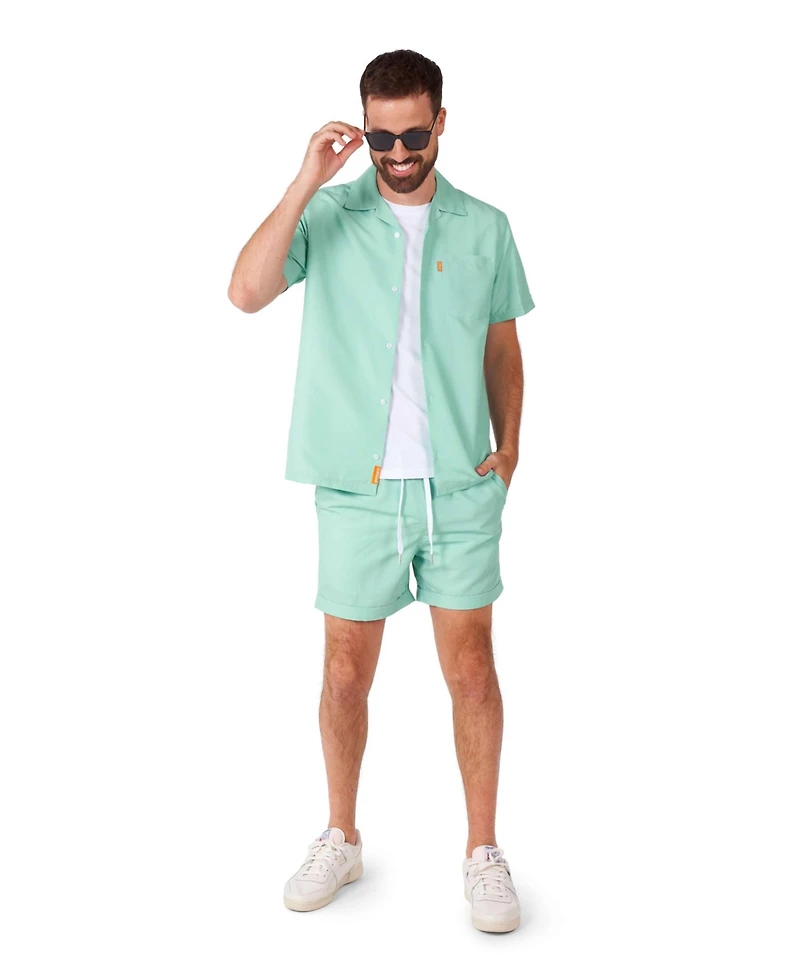 OppoSuits Men's Summer set - 2 Piece Beach Wear Mint Green Blue Matching Shirt and Shorts