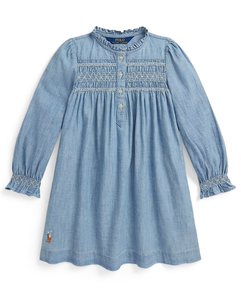 Polo Ralph Lauren Girls 2T-6X Smocked Round Neck Dress