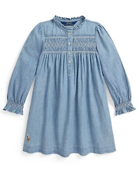 Polo Ralph Lauren Girls 2T-6X Smocked Round Neck Dress