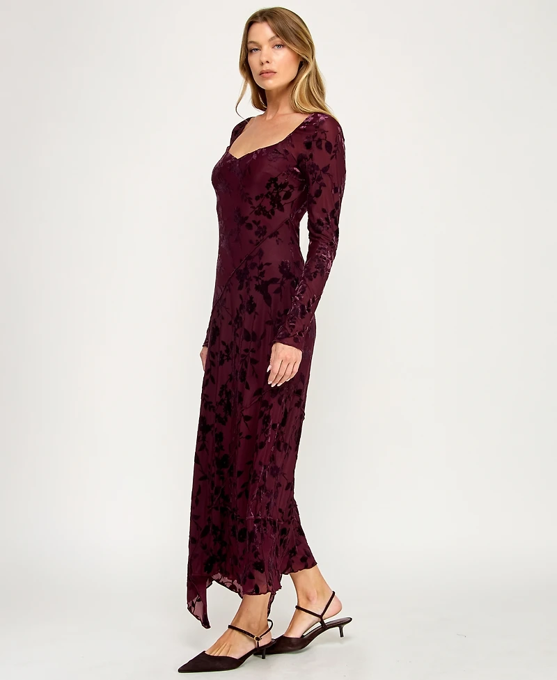 Row A Women's Burnout Long Sleeves Maxi Dress