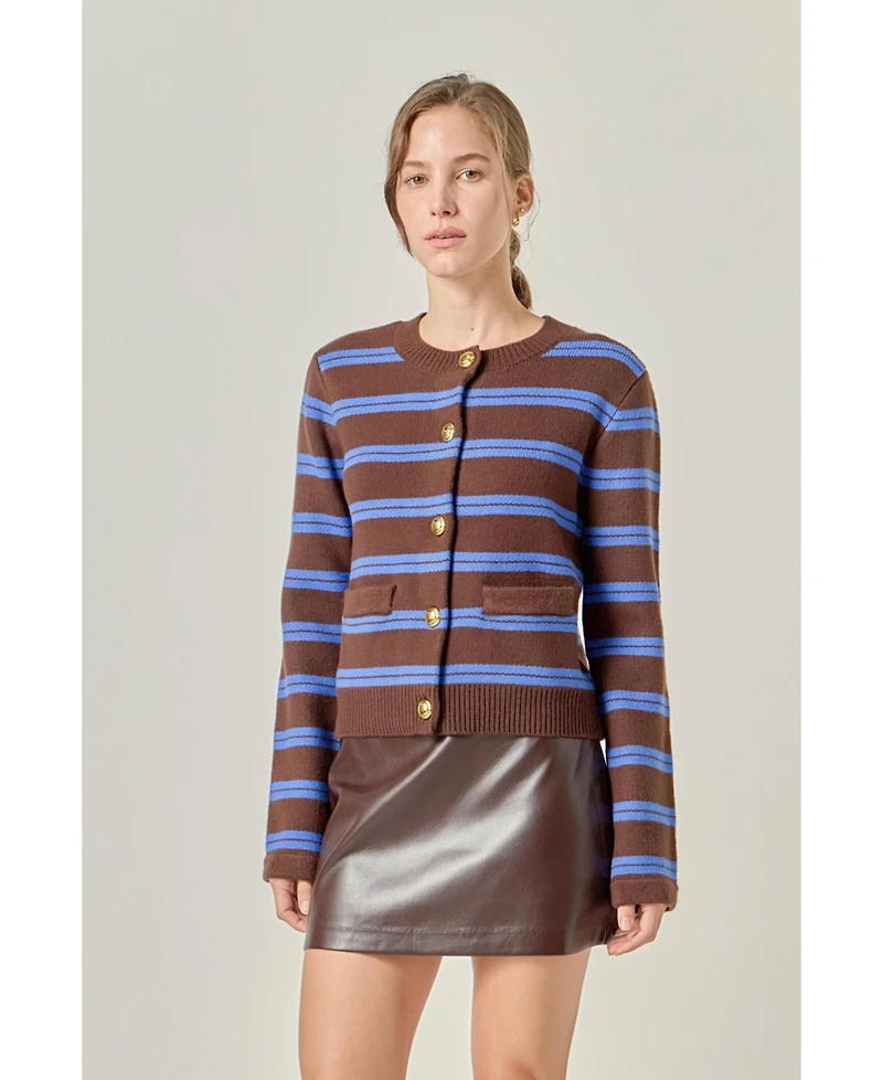 English Factory Women's Striped Gold Buttom Cardigan