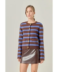 English Factory Women's Striped Gold Buttom Cardigan