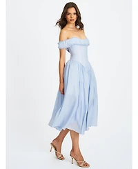 Miss Circle Women's Xavy Baby Blue Off Shoulder Corset Midi Dress