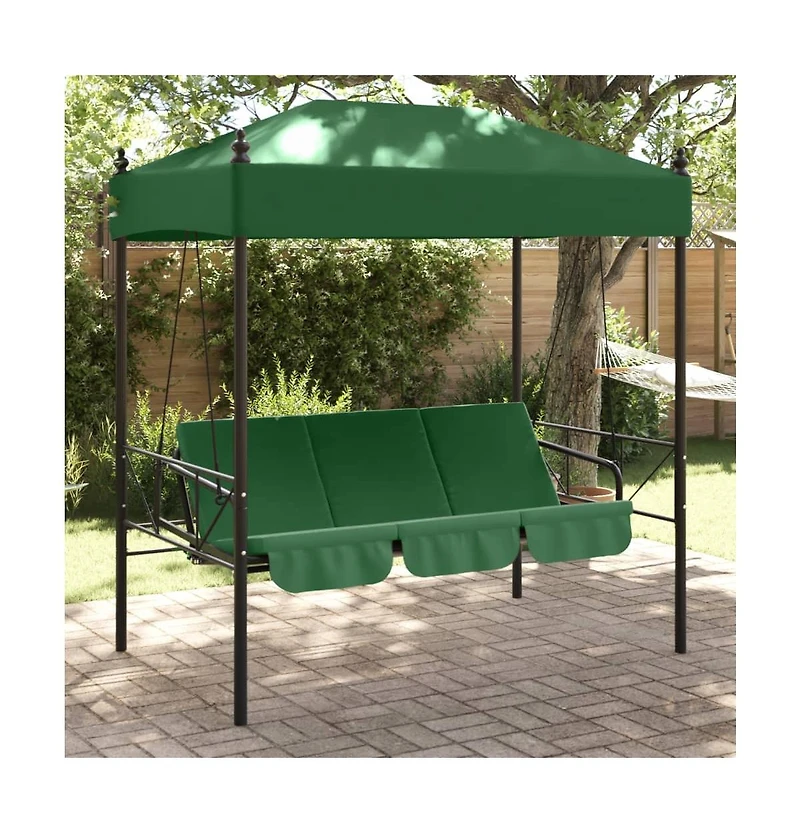 Garden Swing Bench Green Powder-Coated Steel Large