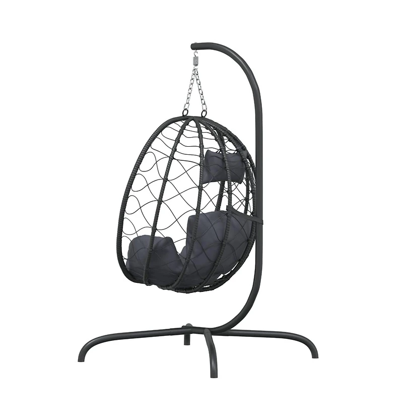vidaXL Hanging Egg Chair Anthracite Poly Rattan, Powder-Coated Steel