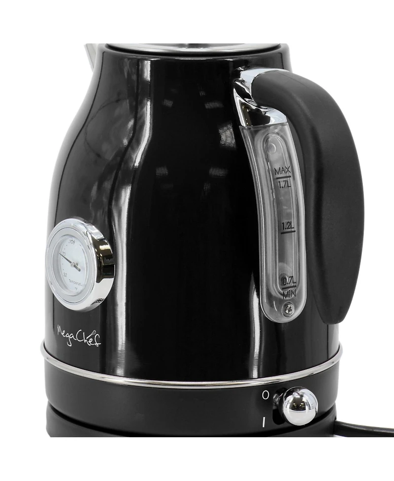 MegaChef 1.8 Quart Electric Tea Kettle and 2 Slice Toaster Combo in Black