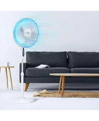 Vie Air 16 Inch 3 Speed Oscillating Stand Fan with Remote Control in White