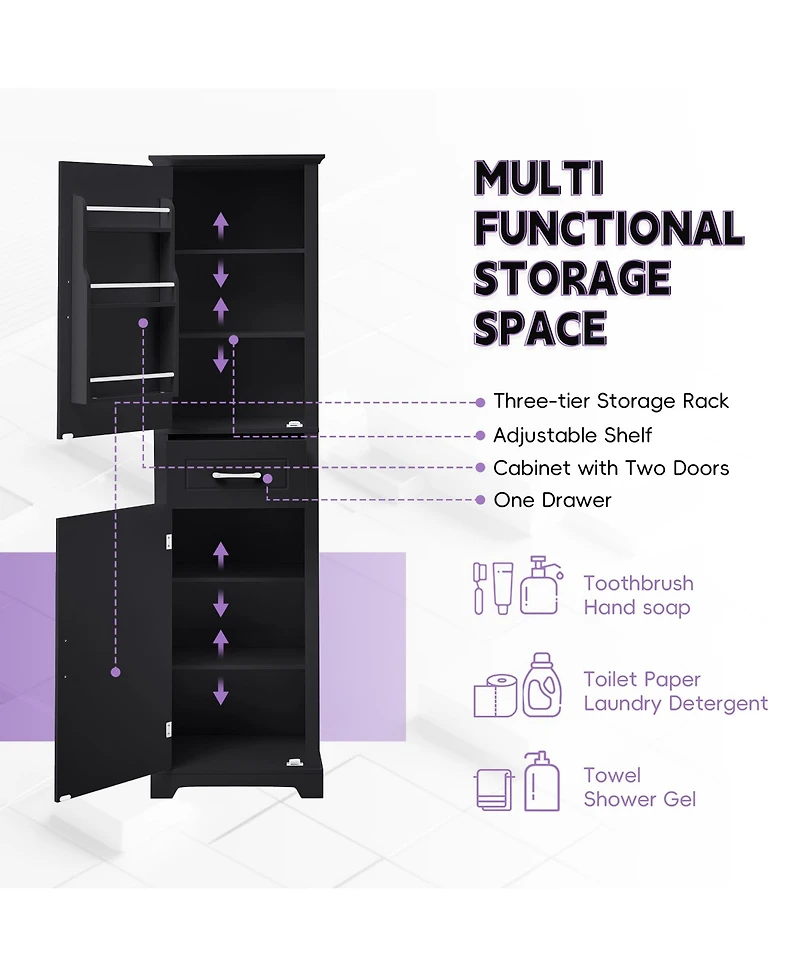 Casainc Tall Bathroom Storage Cabinet, Freestanding with Two Doors and Adjustable Shelves
