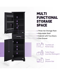 Casainc Tall Bathroom Storage Cabinet, Freestanding with Two Doors and Adjustable Shelves