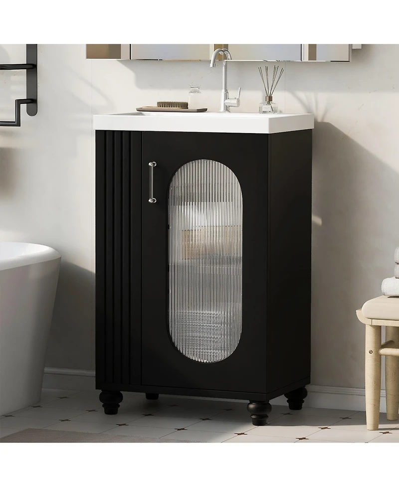 Casainc 20" Bathroom Vanity with Sink, Cabinet with Two-Tier and Adjustable Shelf, Solid Wood and Mdf