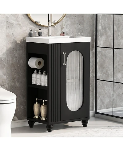 Casainc 20" Bathroom Vanity with Sink, Cabinet with Two-Tier and Adjustable Shelf, Solid Wood and Mdf