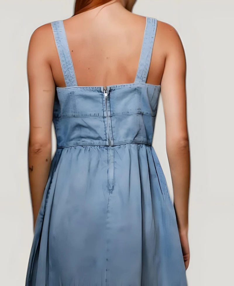 Modenaire Women's Denim Square Neck Midi Dress