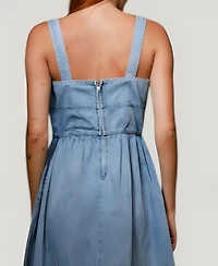 Modenaire Women's Denim Square Neck Midi Dress