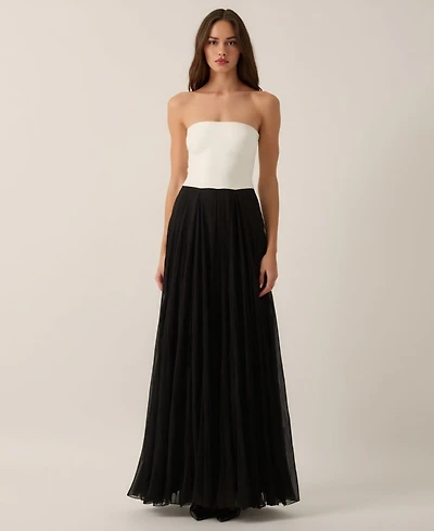 Modenaire Women's Strapless Two-Tone Tulle Evening Gown