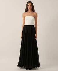 Modenaire Women's Strapless Two-Tone Tulle Evening Gown