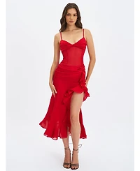 Miss Circle Women's Dahlina Red Ruched Waist High Slit Maxi Dress