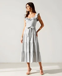 Modenaire Women's Striped Tiered Ruffle-Sleeve Midi Dress
