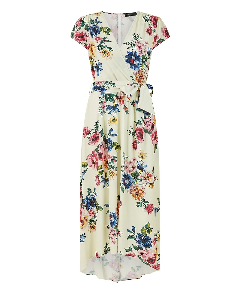 Yumi Women's Floral Print Dip Hem Wrap Dress