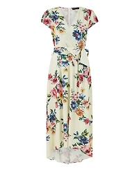 Yumi Women's Floral Print Dip Hem Wrap Dress