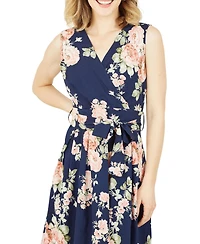 Yumi Women's Floral Rose Wrap Over Sleeveless Dress