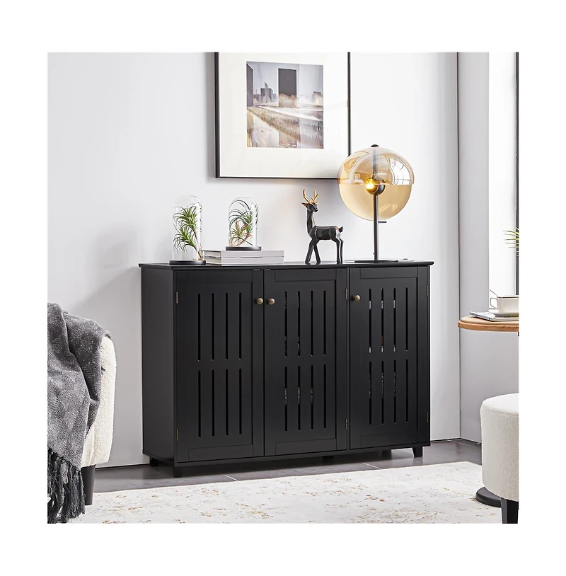 Louvered Door 4-Tier Shoe Storage Cabinet Closed Shoes Rack