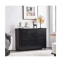 Louvered Door 4-Tier Shoe Storage Cabinet Closed Shoes Rack