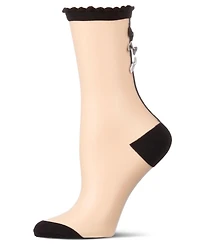 MeMoi Women's Triple Bow Back Sheer Crew Socks