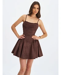 Miss Circle Women Raisa Mahogany Suede Ruched Mini Dress