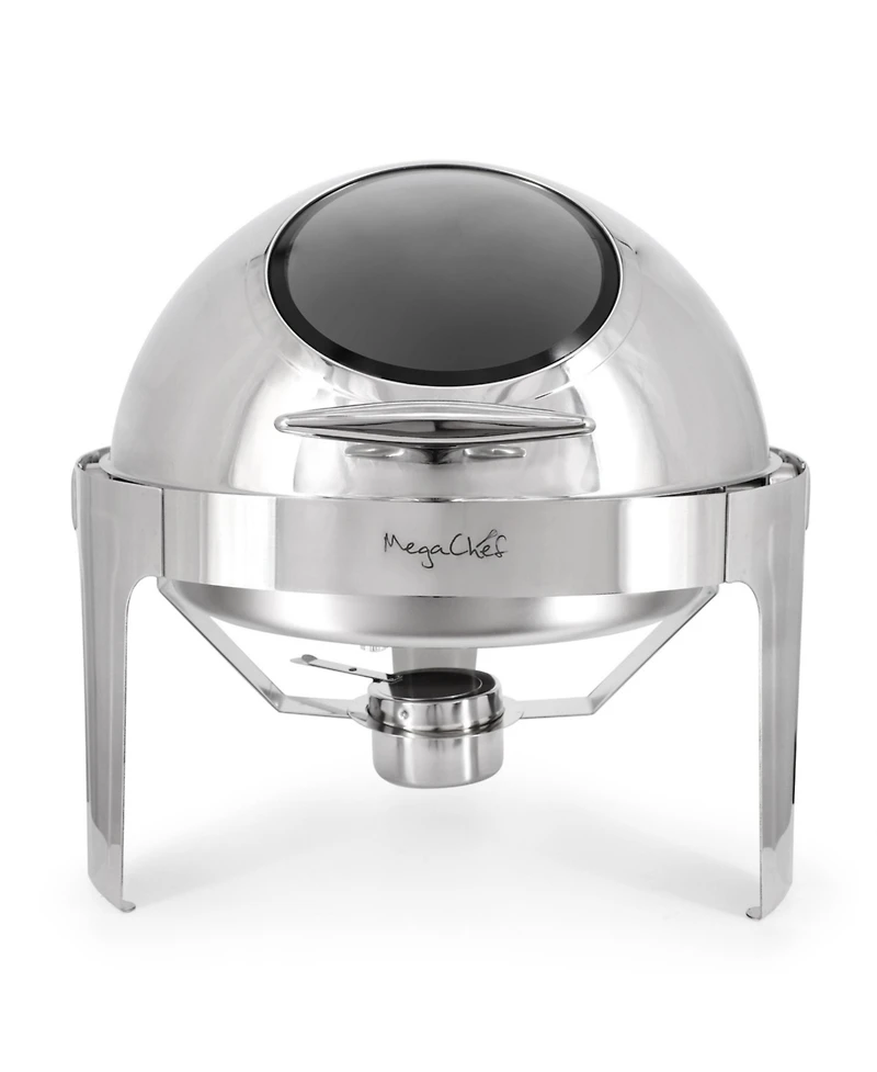 MegaChef 6.3 Quart Round Stainless Steel Dome Roll Top Professional Chafing Dish/Food Warmer/Buffet Server Serving Dish with Windown