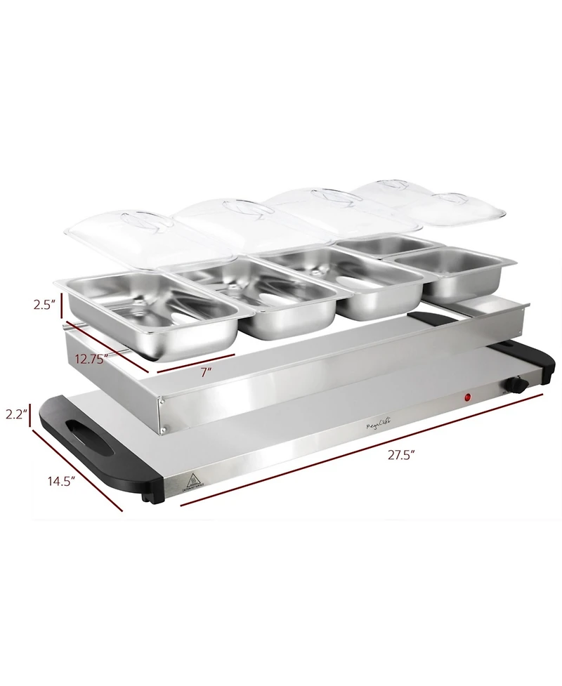 MegaChef Buffet Server & Food Warmer With 5 Removable Sectional Trays , Heated Warming Tray and Removable Tray Frame